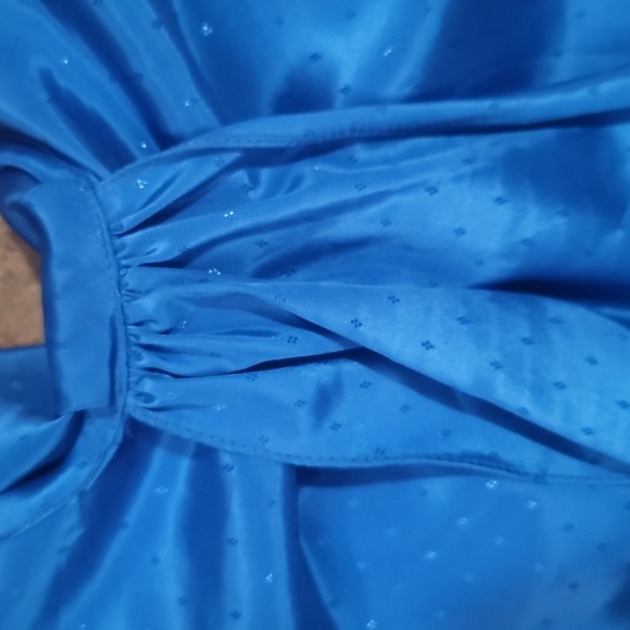 robyn's nest bright blue vintage high neck jabot tie dotted blouse top shirt L - Picture 5 of 6